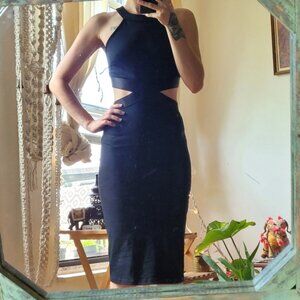 Bebe waist cut out open back black maxi dress size xs